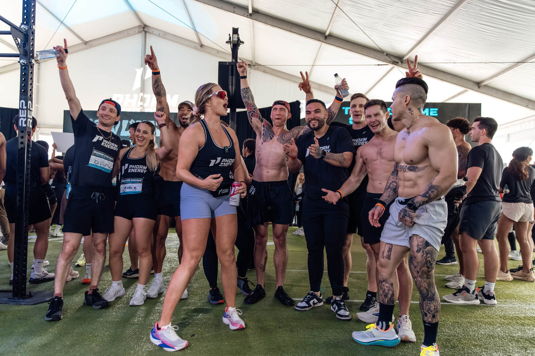 Athletes cheer after completing the Phorm Energy Training Camp Powered by REP.