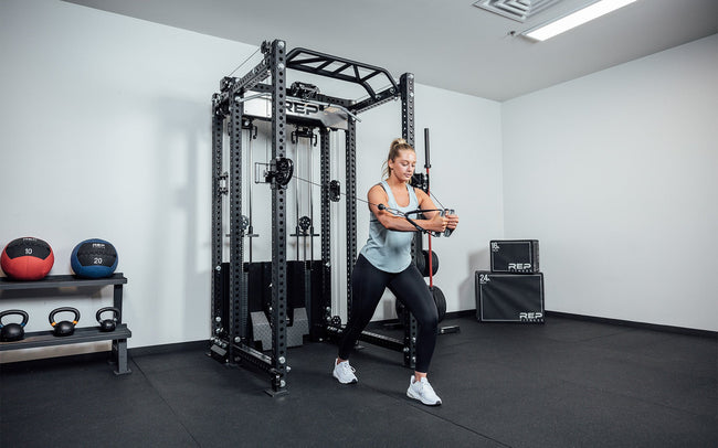 An athlete doing cable exercises on the Ares 2.0